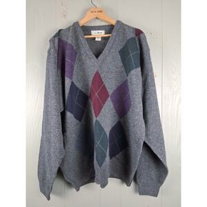 Vintage LL Bean Scotland Argyle Sweater Extra Large Gray‎ Purple Lambswool 90s